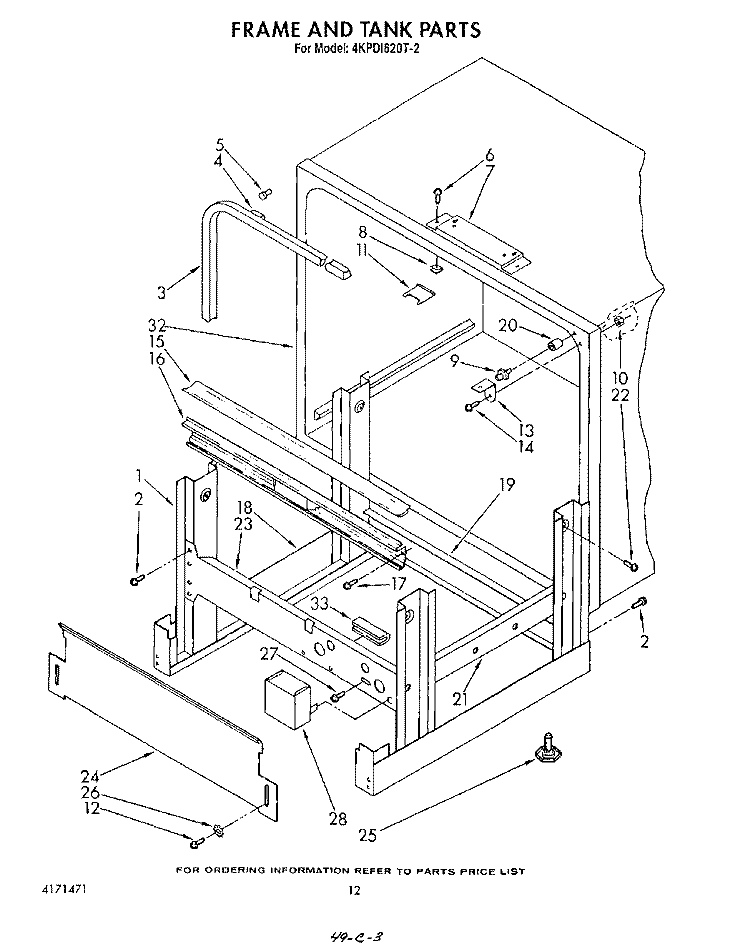 FRAME AND TANK Diagram and Parts List for 4KPDI620T2  KitchenAid Dishwasher