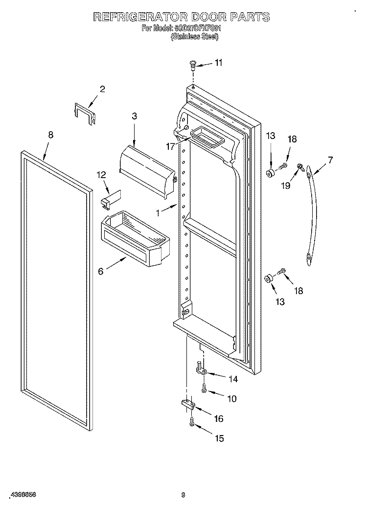 REFRIGERATOR DOOR Diagram and Parts List for 6GD27DFXFS01  Whirlpool Refrigerator