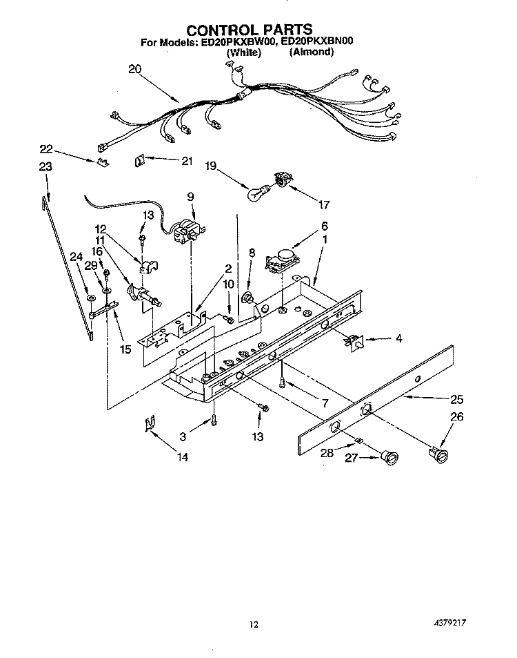 CONTROL Diagram and Parts List for ED20PKXBN00  Whirlpool Refrigerator