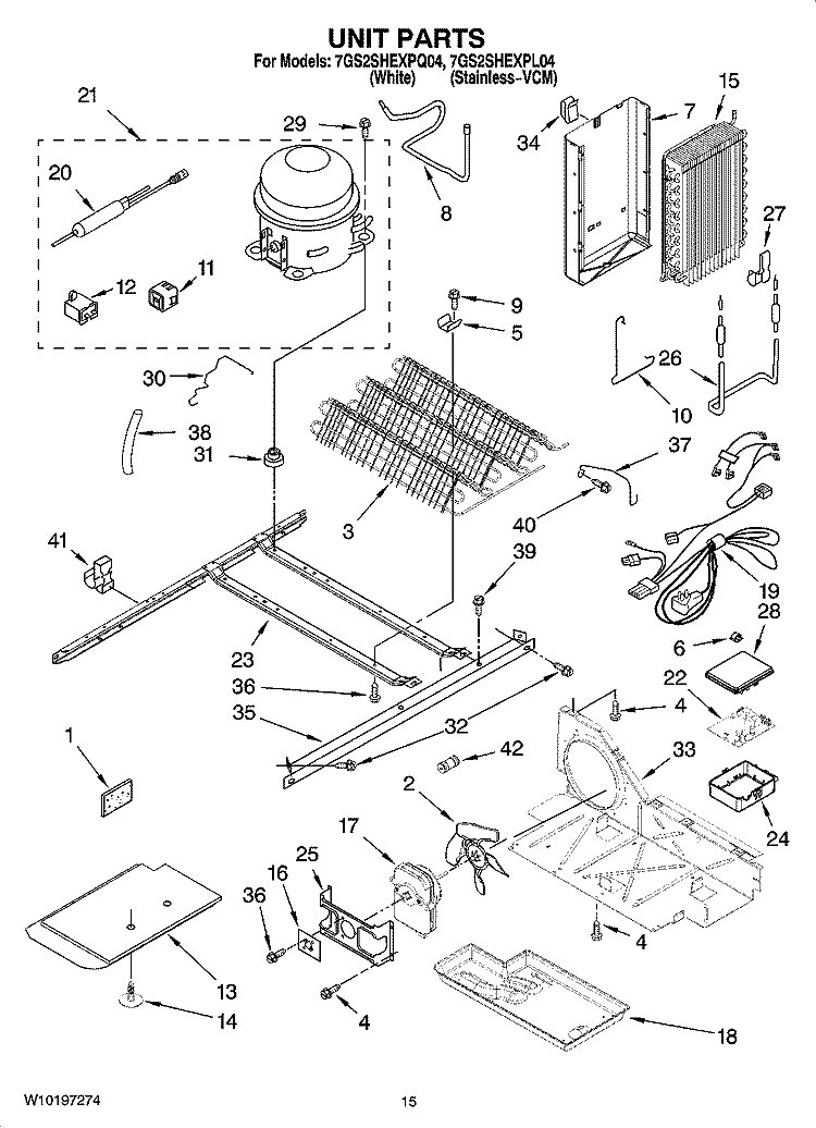 UNIT PARTS Diagram and Parts List for 7GS2SHEXPQ04  Whirlpool Refrigerator