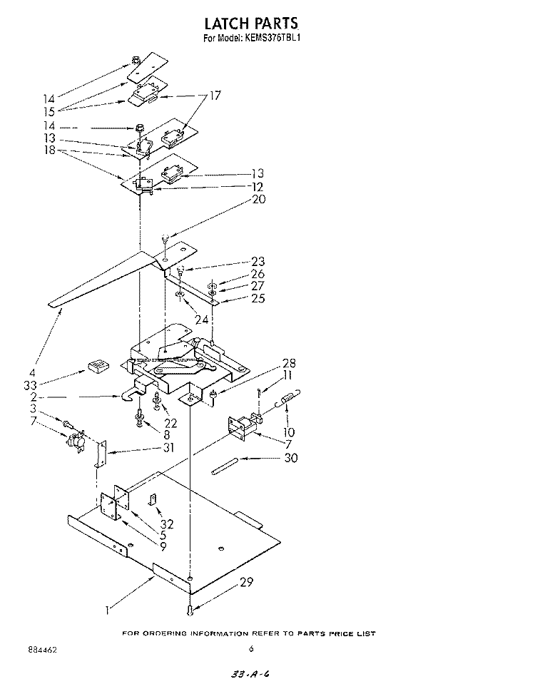 LATCH Diagram and Parts List for KEMS376TBL1  KitchenAid Microwave Oven Combo