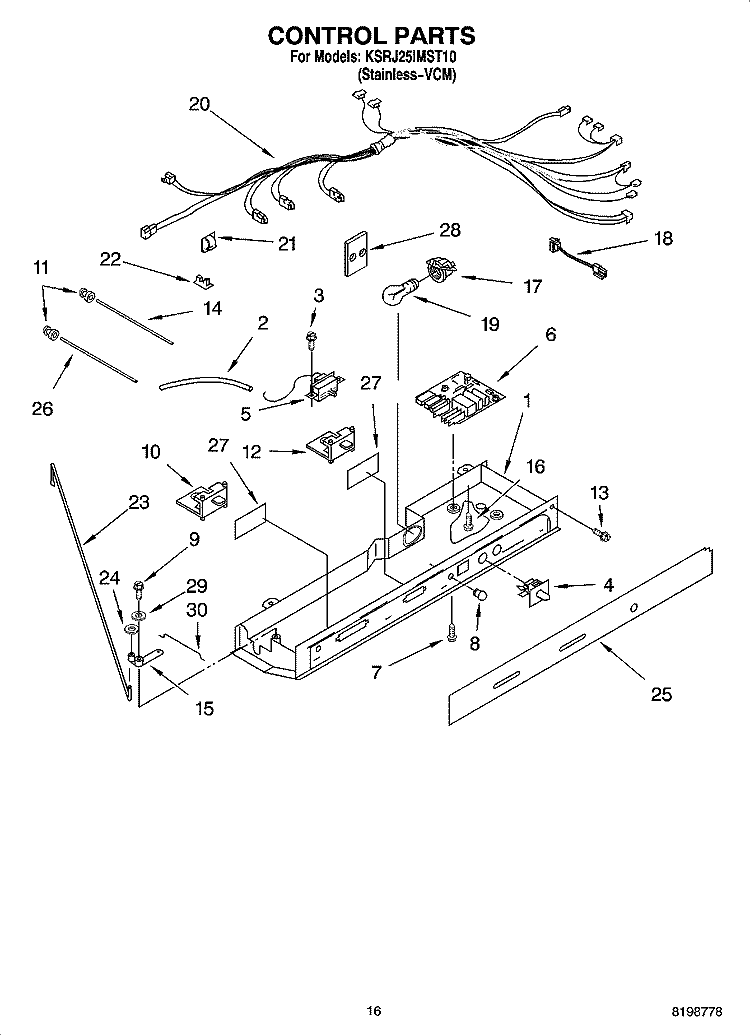 CONTROL PARTS Diagram and Parts List for KSRJ25IMST10  KitchenAid Refrigerator