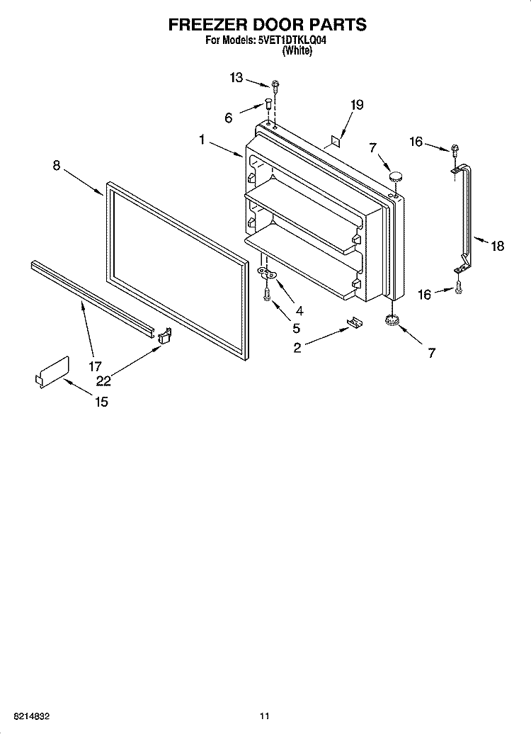 FREEZER DOOR PARTS, OPTIONAL PARTS Diagram and Parts List for 5VET1DTKLQ04  Whirlpool Refrigerator