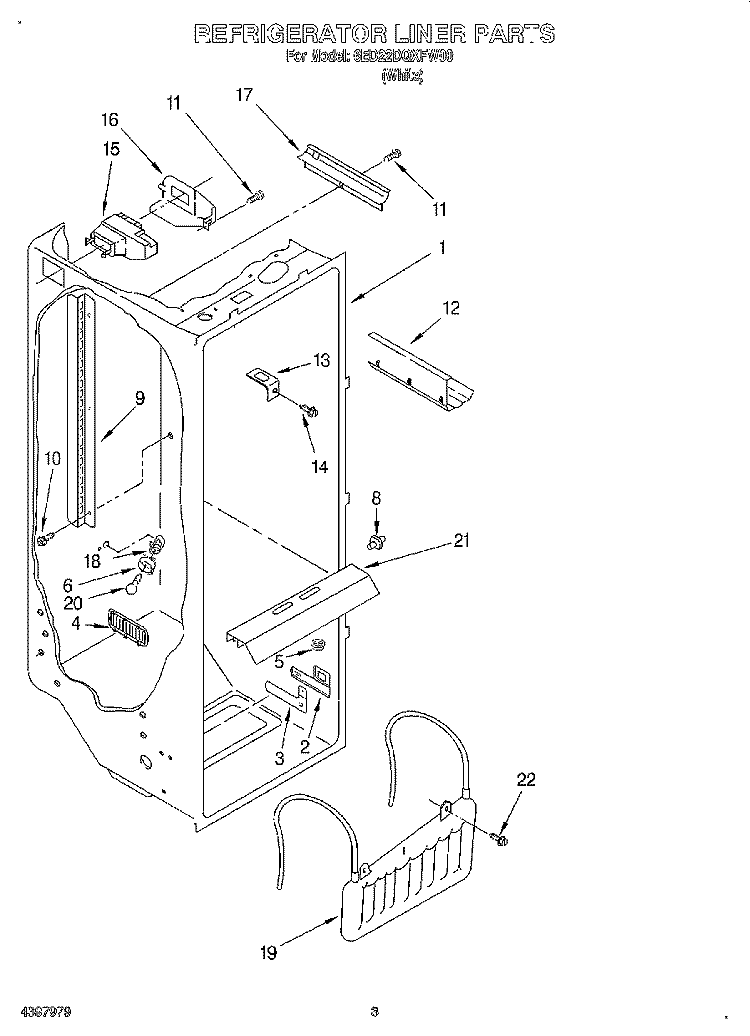 REFRIGERATOR LINER Diagram and Parts List for 6ED22DQXFW00  Whirlpool Refrigerator