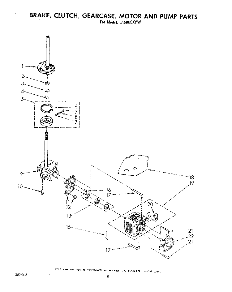 BRAKE, CLUTCH, GEARCASE, MOTOR AND PUMP Diagram and Parts List for LA5000XPW1  Whirlpool Washer