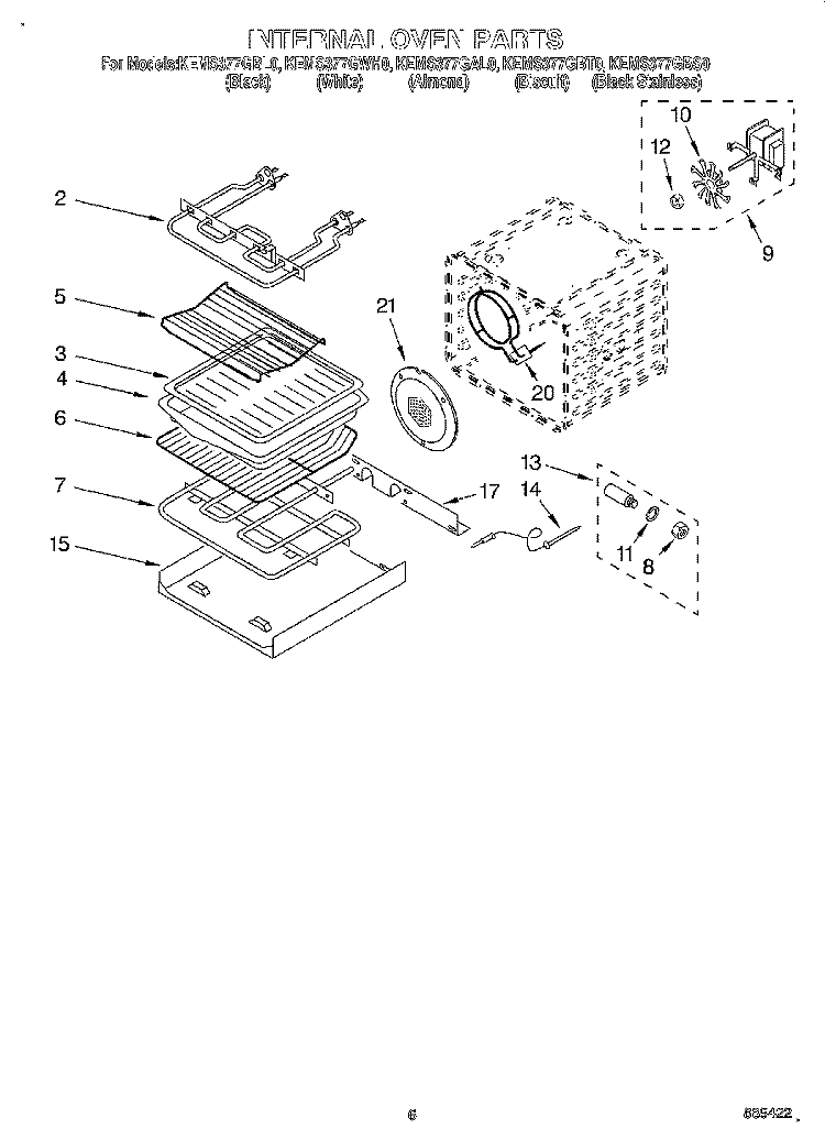 INTERNAL OVEN Diagram and Parts List for KEMS377GAL0  KitchenAid Microwave Oven Combo