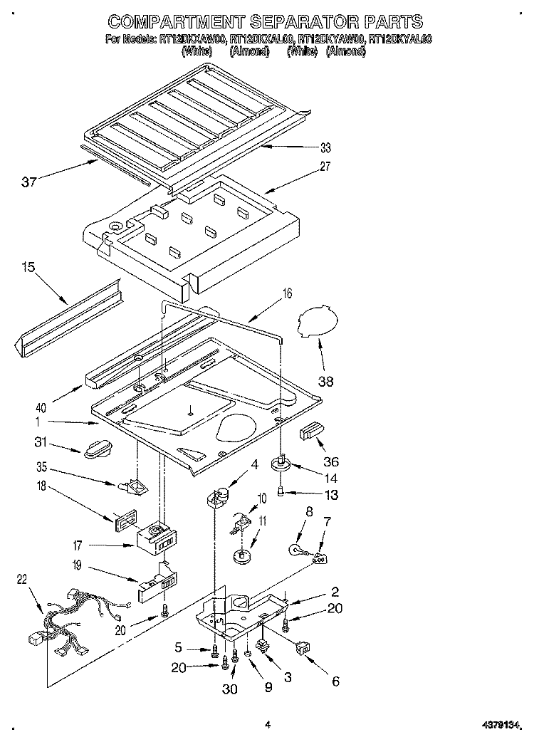 COMPARTMENT SEPARATOR Diagram and Parts List for RT12DKYAW00  Roper Refrigerator