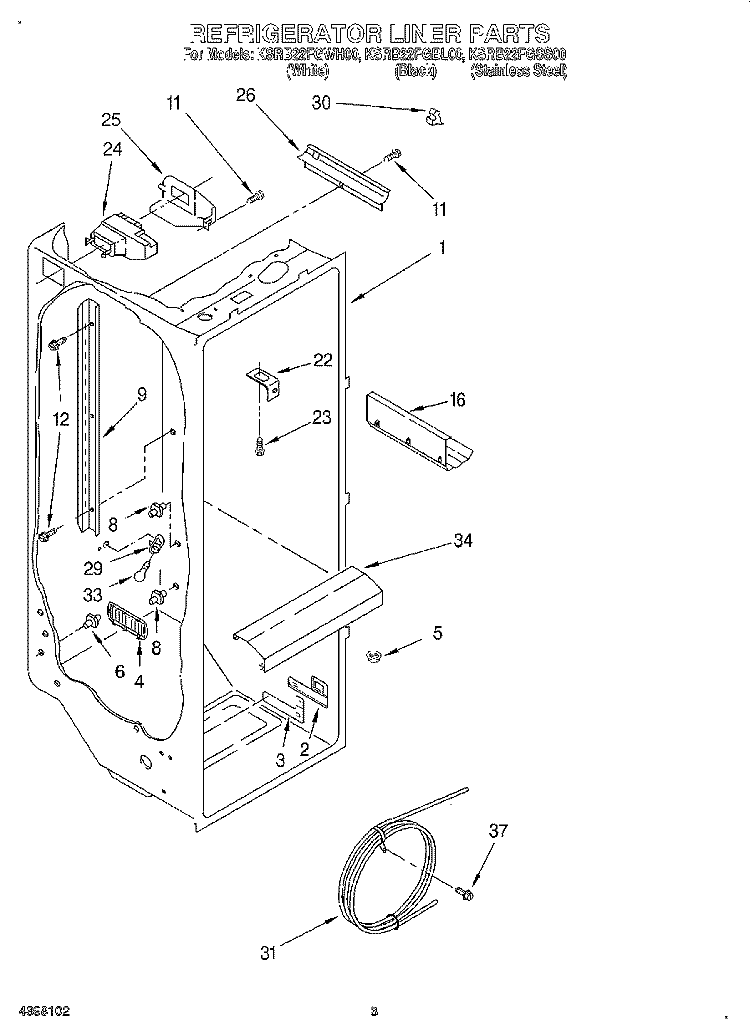 REFRIGERATOR LINER Diagram and Parts List for KSRB22FGSS00  KitchenAid Refrigerator