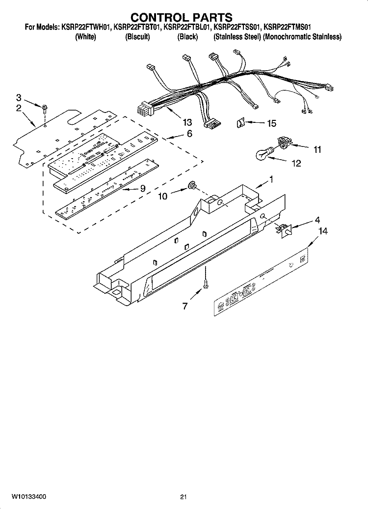 CONTROL PARTS, OPTIONAL PARTS (NOT INCLUDED) Diagram and Parts List for KSRP22FTWH01  KitchenAid Refrigerator