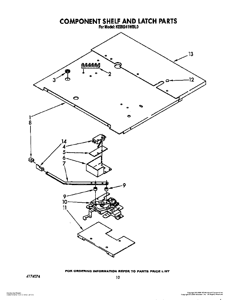 COMPONENT SHELF AND LATCH Diagram and Parts List for KEBI241WBL0  KitchenAid Wall Oven