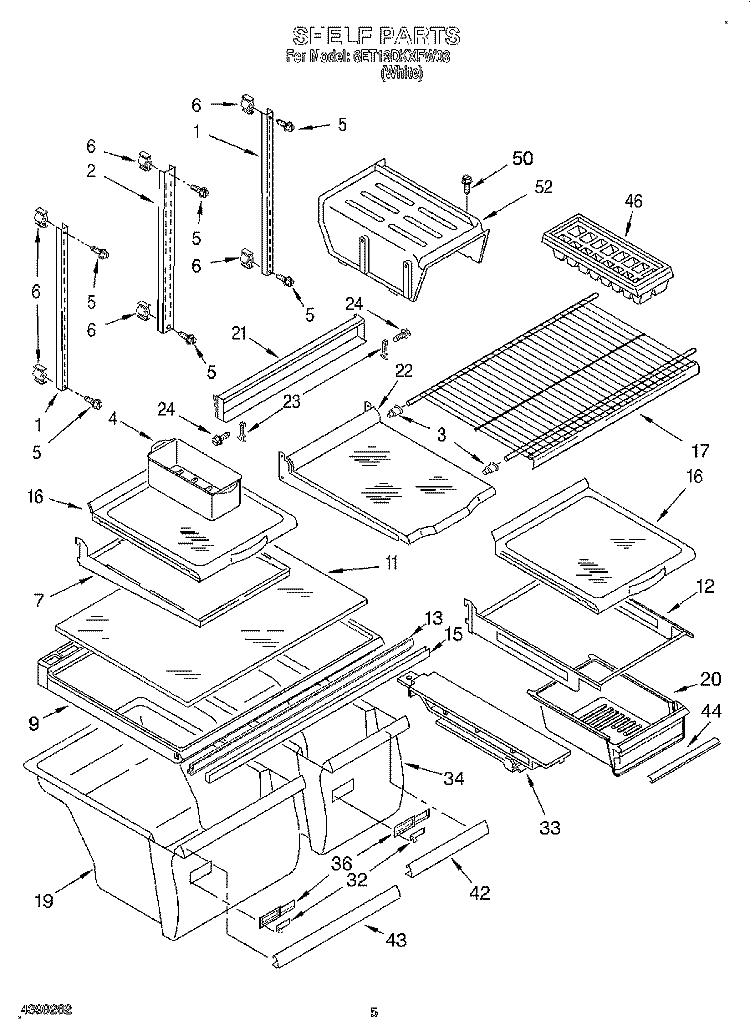 SHELF Diagram and Parts List for 6ET19DKXFW03  Whirlpool Refrigerator