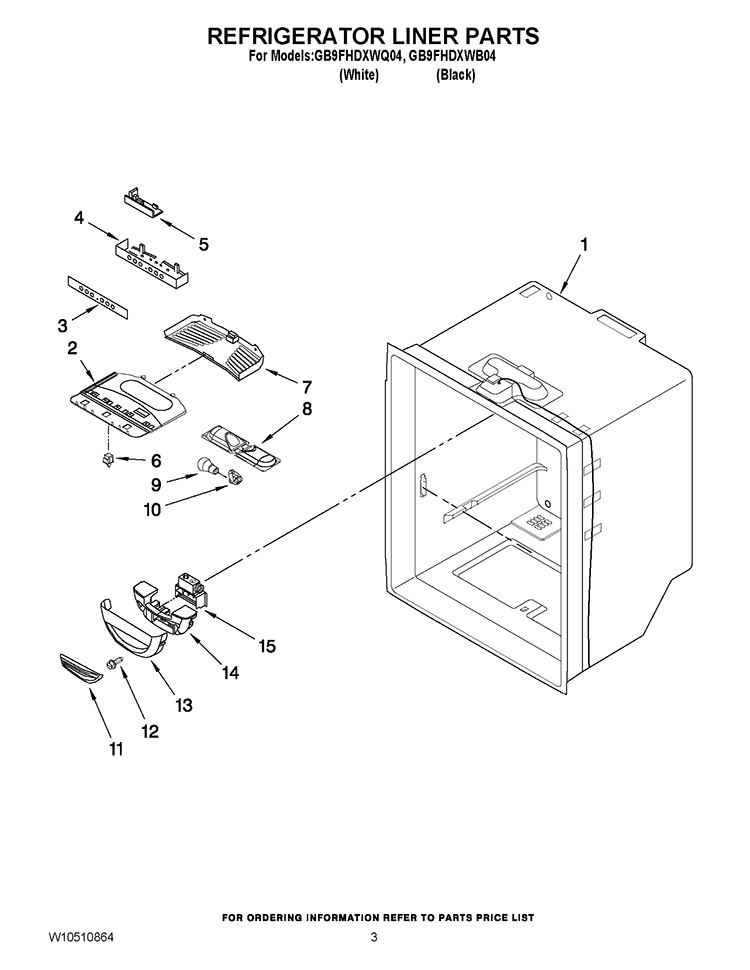 REFRIGERATOR LINER PARTS Diagram and Parts List for GB9FHDXWB04  Whirlpool Refrigerator