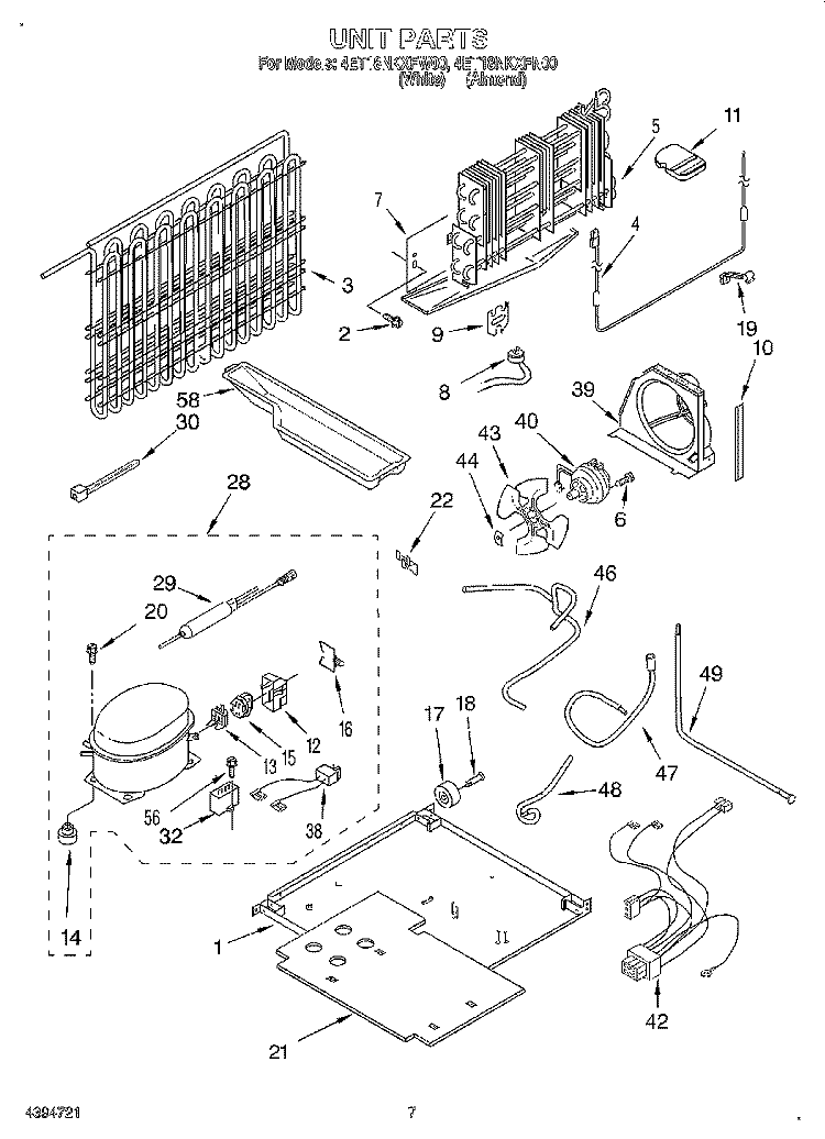 UNIT Diagram and Parts List for 4ET18NKXFN00  Whirlpool Refrigerator