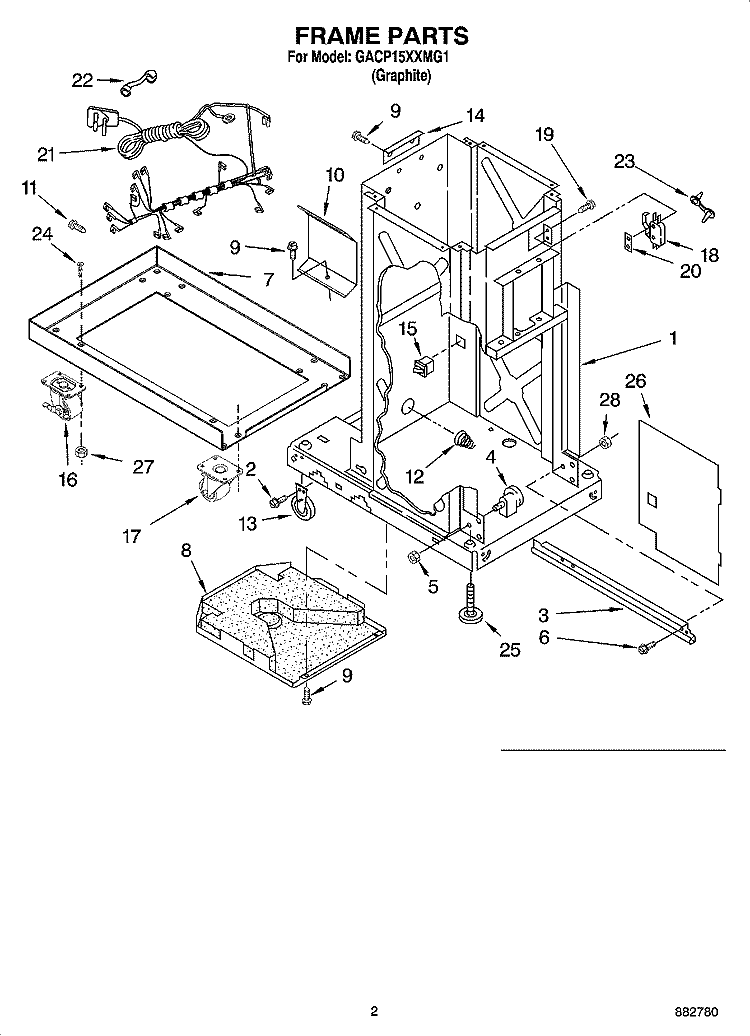 FRAME PARTS Diagram and Parts List for GACP15XXMG1  Whirlpool Trash Compactor