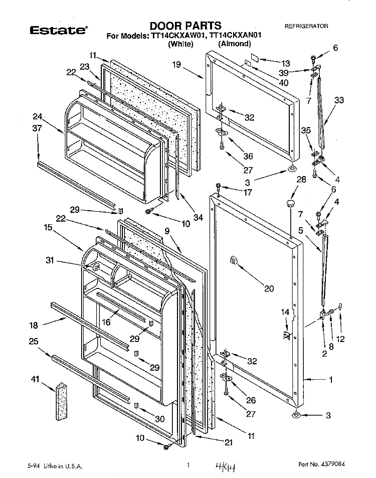 DOOR Diagram and Parts List for TT14CKXAW01  Estate Refrigerator