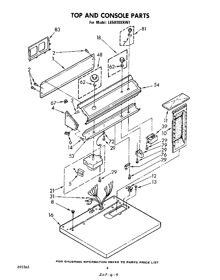 SECTION Diagram and Parts List for LE5800XKW1  Whirlpool Dryer