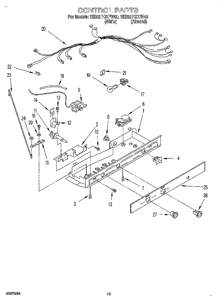 CONTROL, LIT/OPTIONAL Diagram and Parts List for 7ED22PQXFW00  Whirlpool Refrigerator