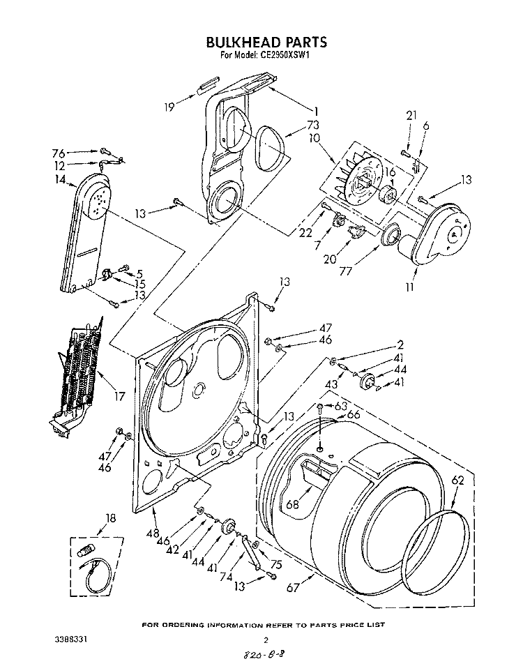 BULKHEAD, LITERATURE AND OPTIONAL Diagram and Parts List for CE2950XSW1  Whirlpool Dryer