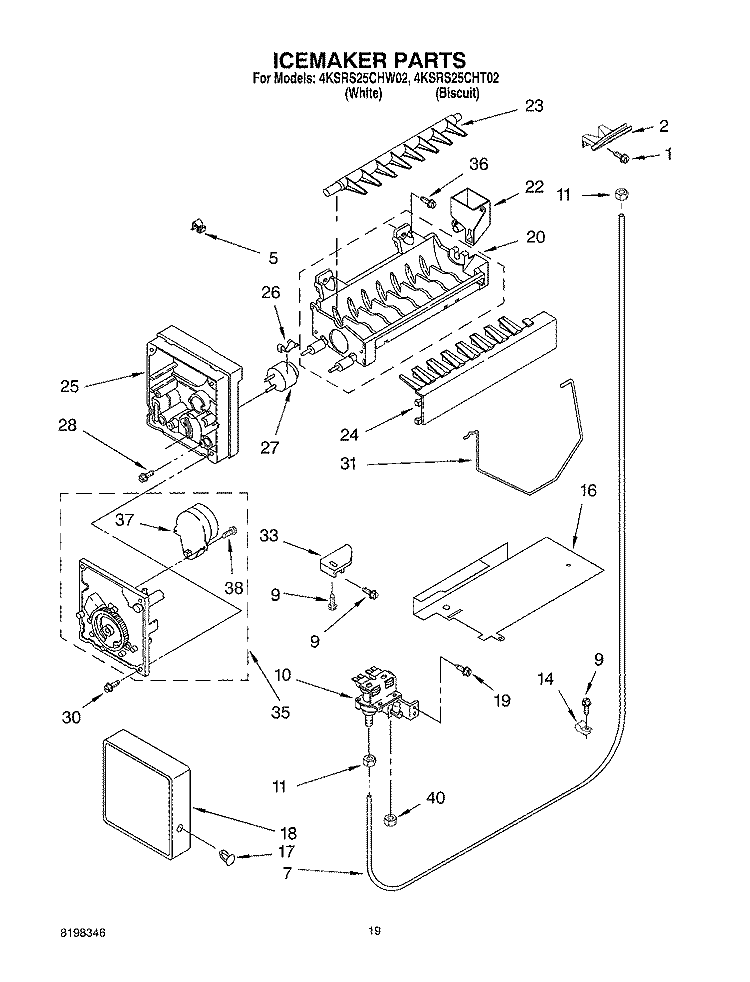 ICE MAKER Diagram and Parts List for 4KSRS25CHW02  KitchenAid Refrigerator
