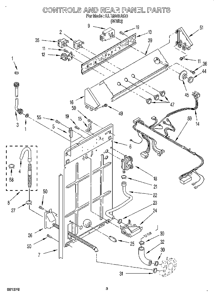 CONTROLS AND REAR PANEL Diagram and Parts List for LLR9245AQ0  Whirlpool Washer