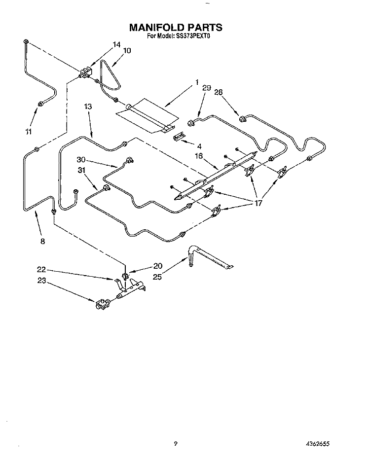 MANIFOLD Diagram and Parts List for SS373PEXT0  Whirlpool Range