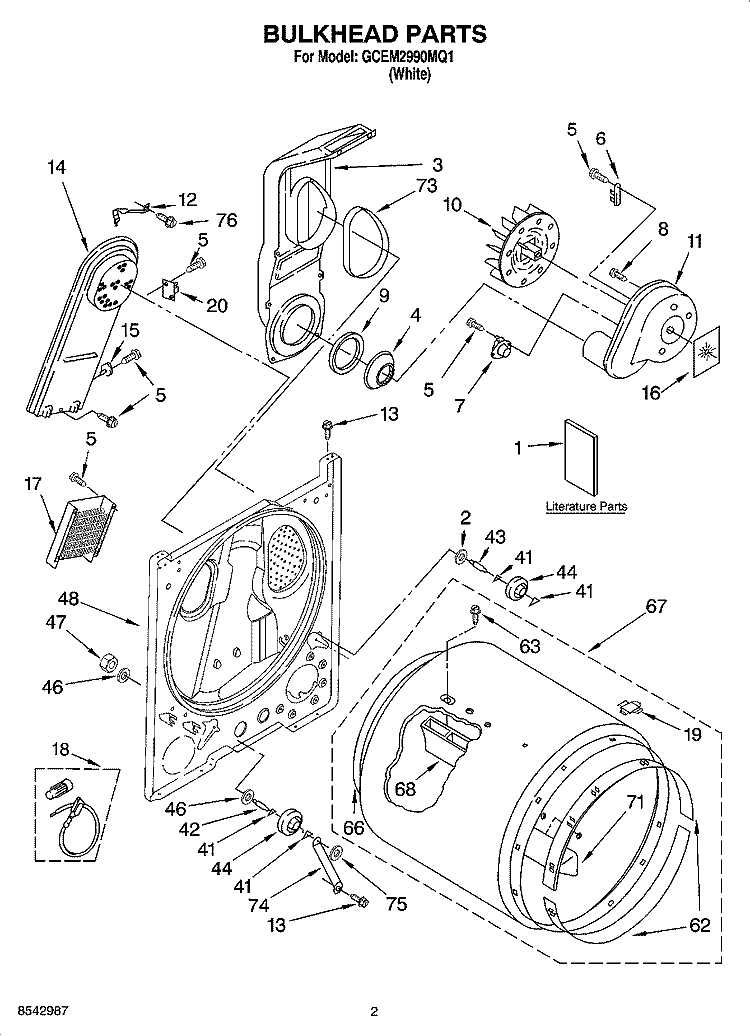 BULKHEAD PARTS Diagram and Parts List for GCEM2990MQ1  Whirlpool Dryer