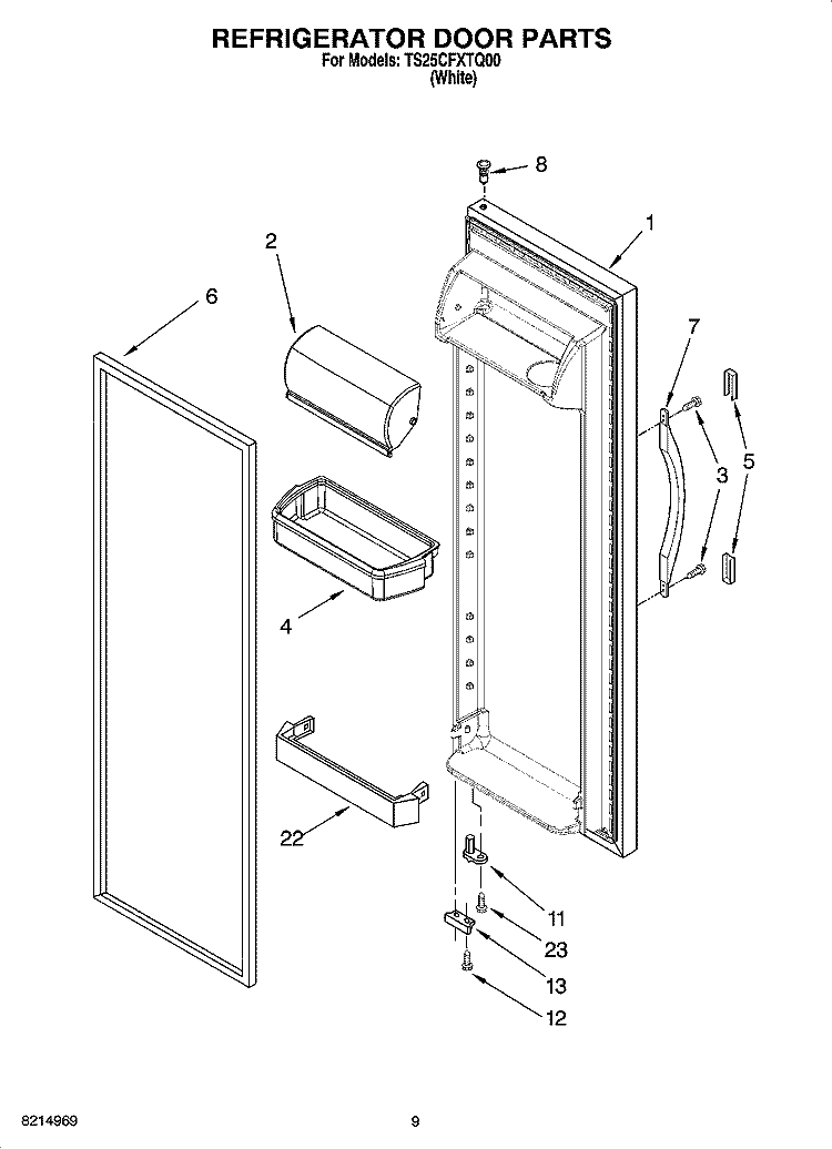 REFRIGERATOR DOOR PARTS Diagram and Parts List for TS25CFXTQ00  Estate Refrigerator