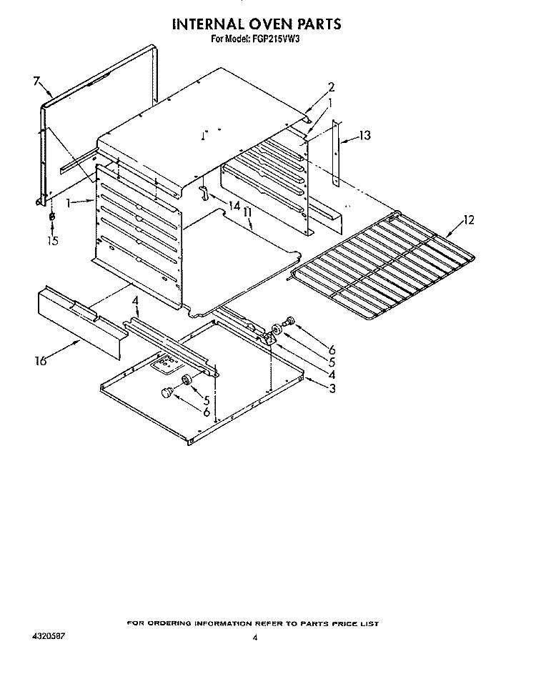 INTERNAL OVEN Diagram and Parts List for FGP215VW3  Roper Range