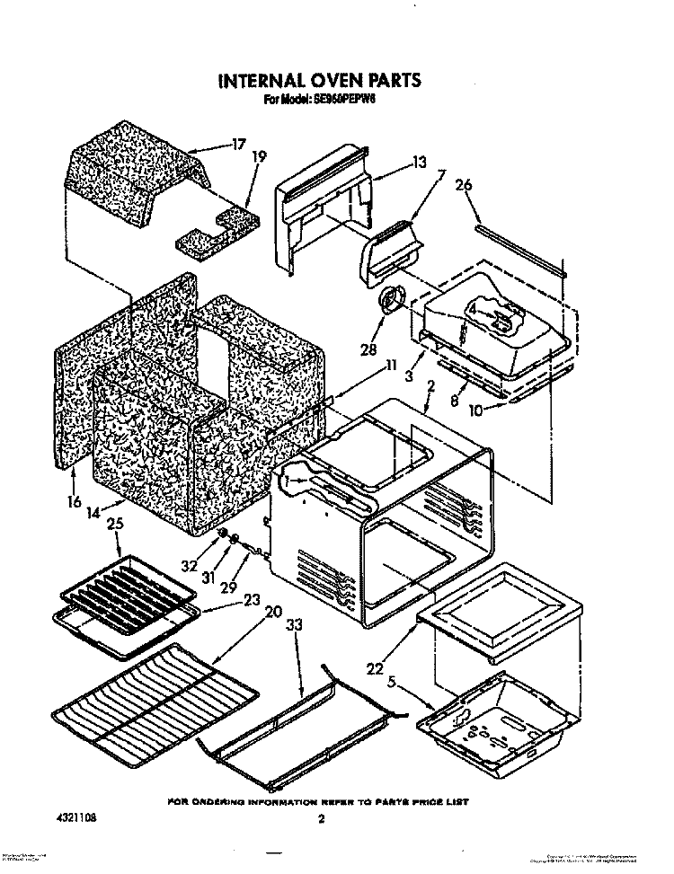 INTERNAL OVEN Diagram and Parts List for SE960PEPW6  Whirlpool Range