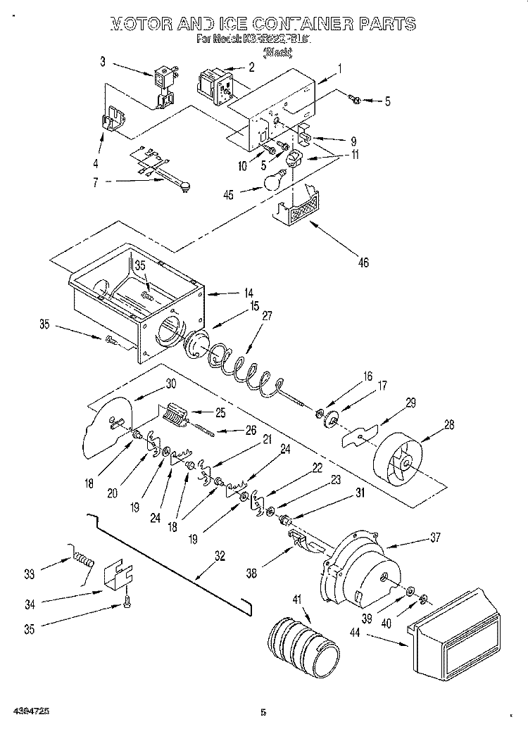 MOTOR AND ICE CONTAINER Diagram and Parts List for KSRB22QFBL01  KitchenAid Refrigerator