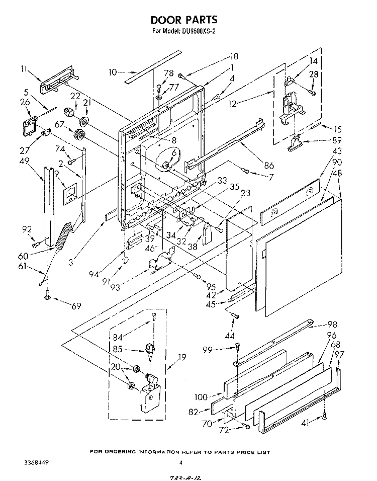DOOR Diagram and Parts List for DU9500XS2  Whirlpool Dishwasher