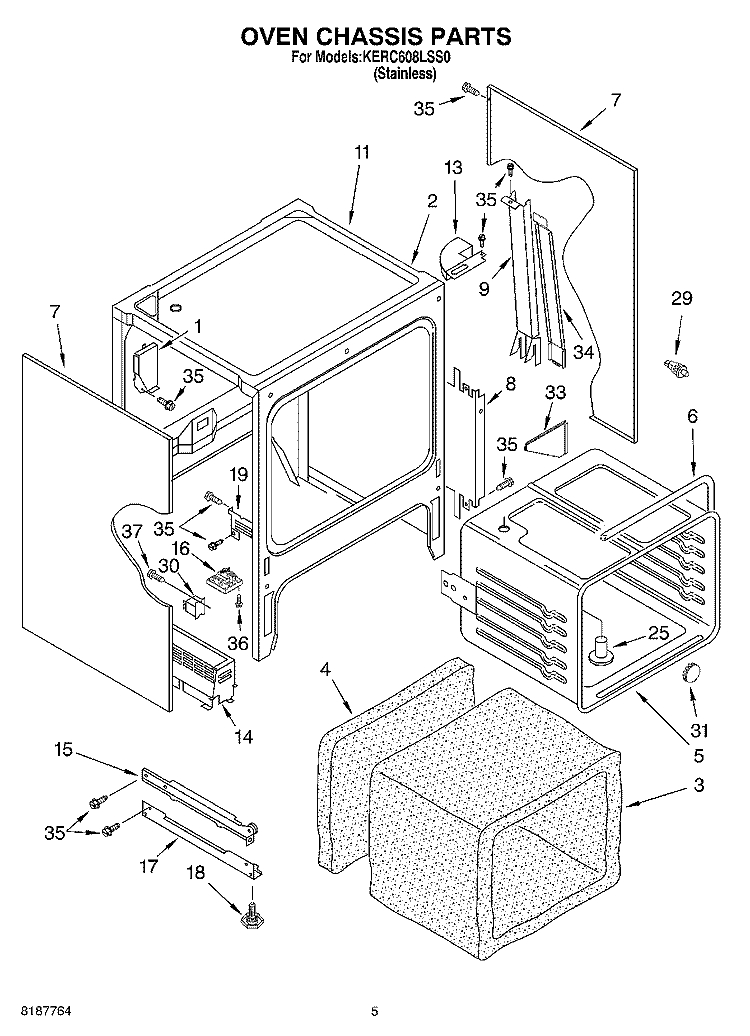 OVEN CHASSIS PARTS Diagram and Parts List for KERC608LSS0  KitchenAid Range
