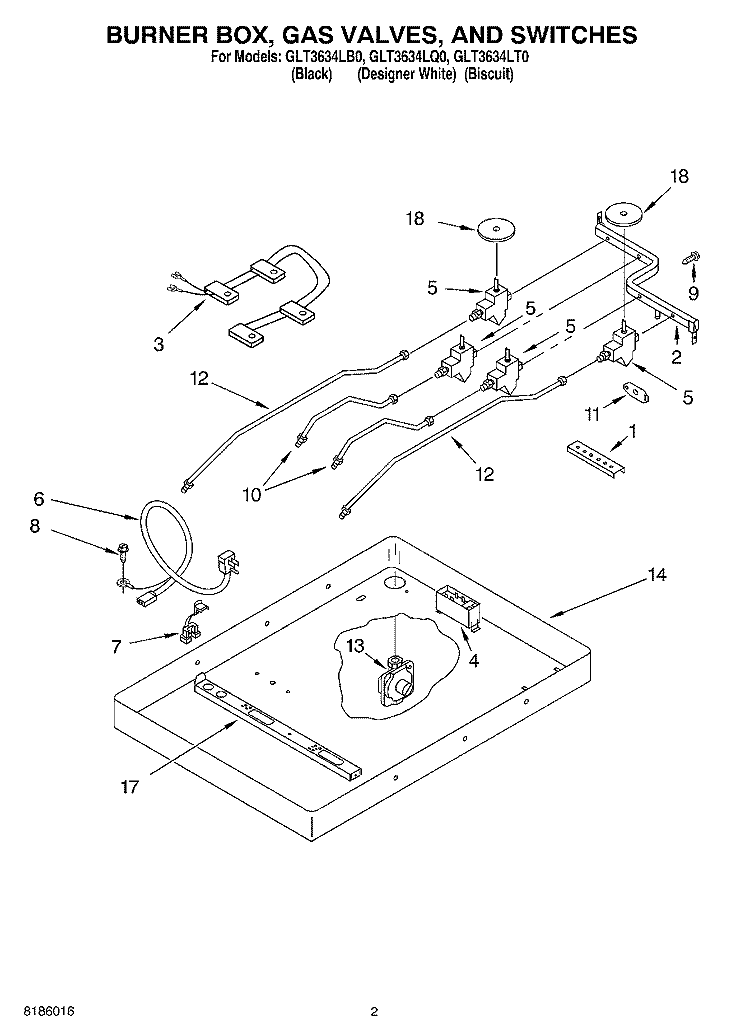 SECTION Diagram and Parts List for GLT3634LQ0  Whirlpool Cooktop