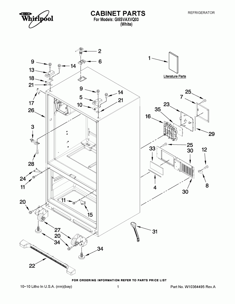 CABINET PARTS Diagram and Parts List for GI5SVAXVQ03  Whirlpool Refrigerator