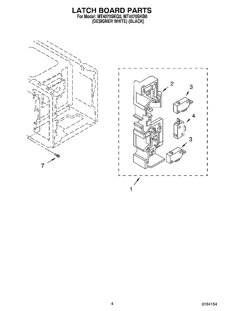 LATCH BOARD Diagram and Parts List for MT4070SKQ0  Whirlpool Microwave
