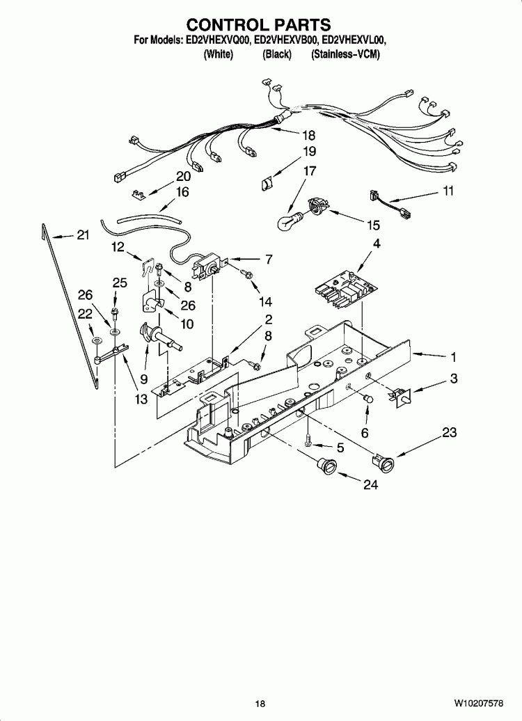 CONTROL PARTS Diagram and Parts List for ED2VHEXVB00  Whirlpool Refrigerator