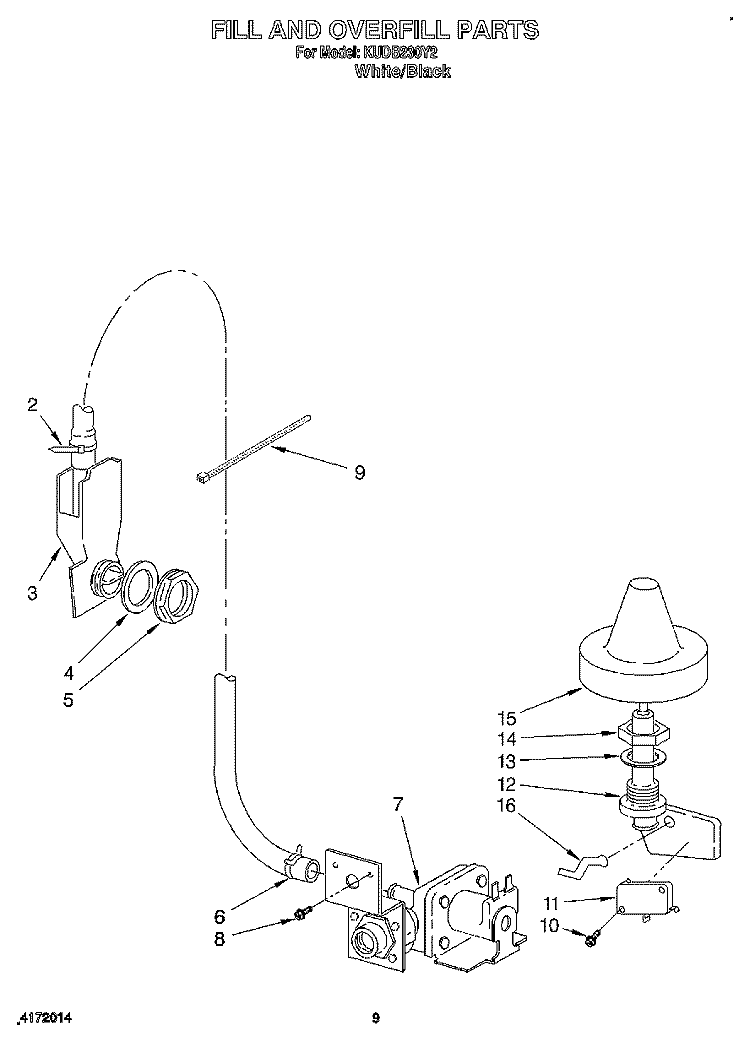 FILL AND OVERFILL Diagram and Parts List for KUDB230Y2  KitchenAid Dishwasher