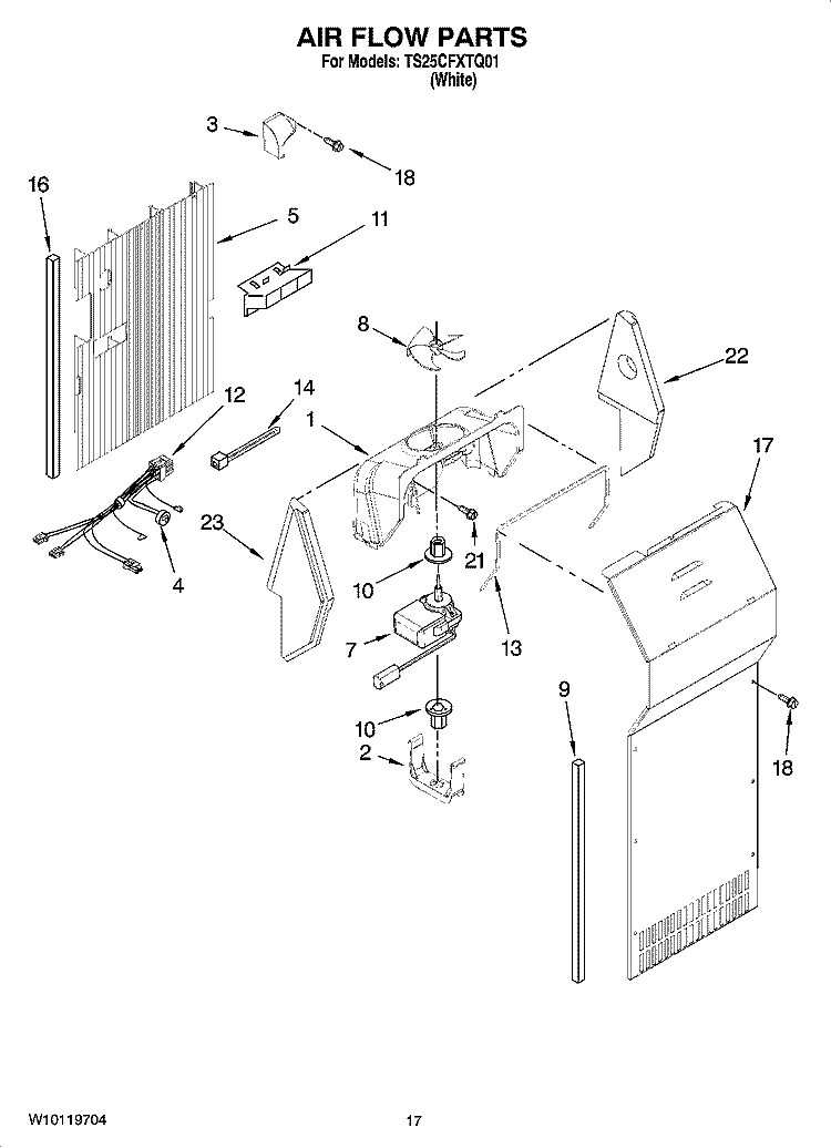 AIR FLOW PARTS Diagram and Parts List for TS25CFXTQ01  Estate Refrigerator