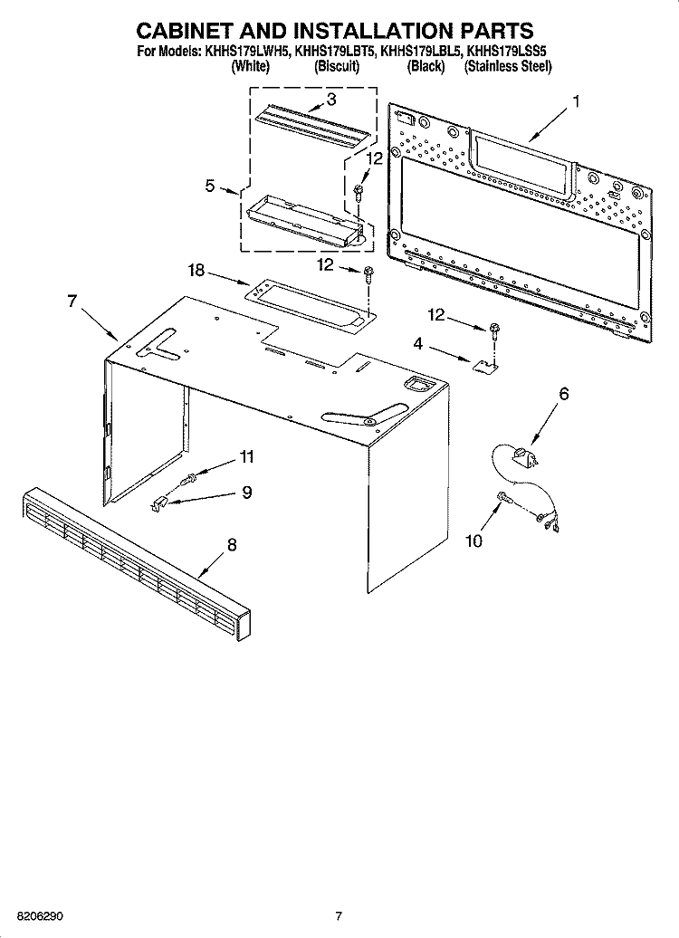 CABINET AND INSTALLATION PARTS Diagram and Parts List for KHHS179LWH5  KitchenAid Microwave