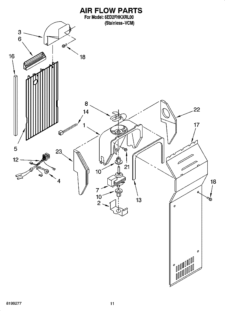 AIR FLOW PARTS Diagram and Parts List for 6ED2FHKXRL00  Whirlpool Refrigerator