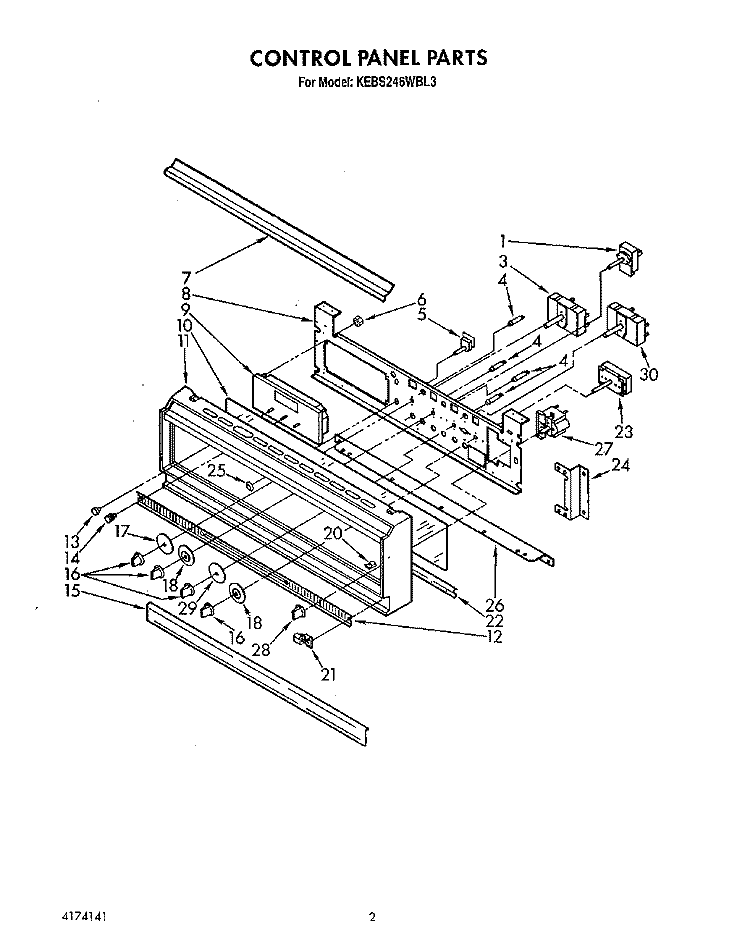 CONTROL PANEL, LITERATURE Diagram and Parts List for KEBS246WBL3  KitchenAid Wall Oven