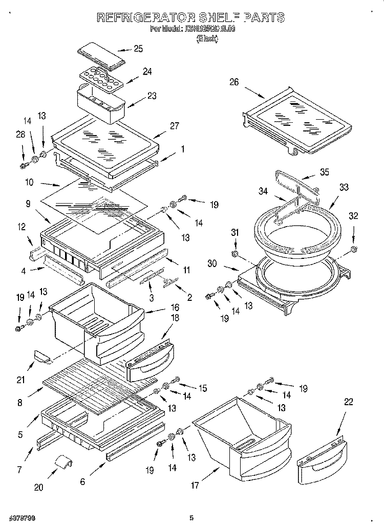 REFRIGERATOR SHELF Diagram and Parts List for KSRB25QDBL00  KitchenAid Refrigerator