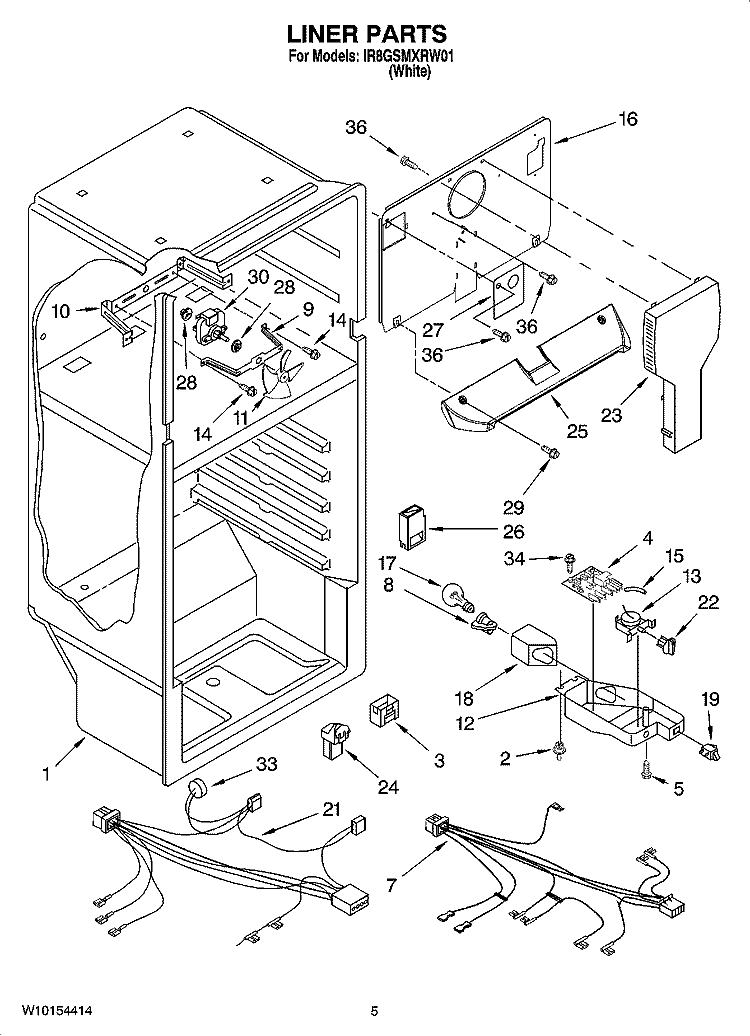 LINER PARTS Diagram and Parts List for IR8GSMXRW01  Whirlpool Refrigerator