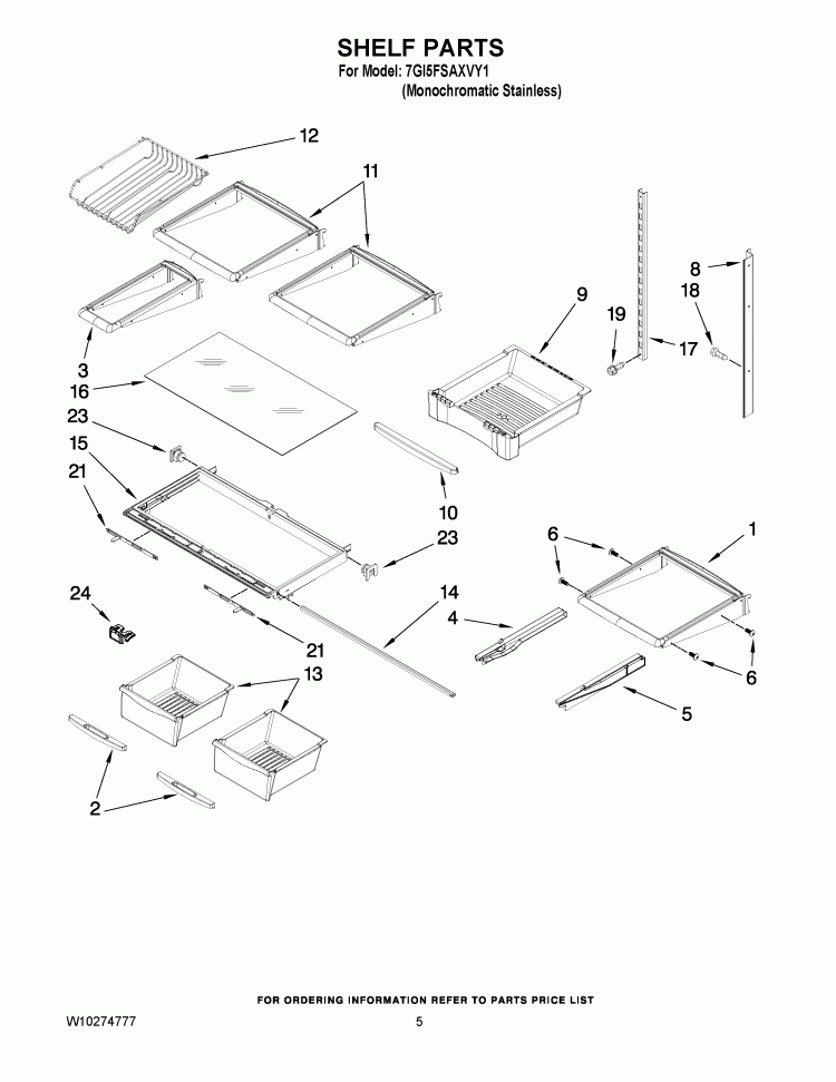 SHELF PARTS Diagram and Parts List for 7GI5FSAXVY1  Whirlpool Refrigerator