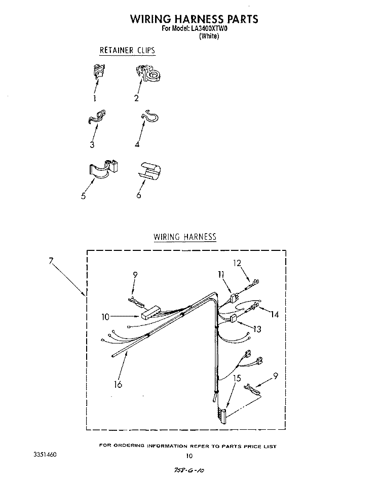 WIRING HARNESS Diagram and Parts List for LA3400XTW0  Whirlpool Washer