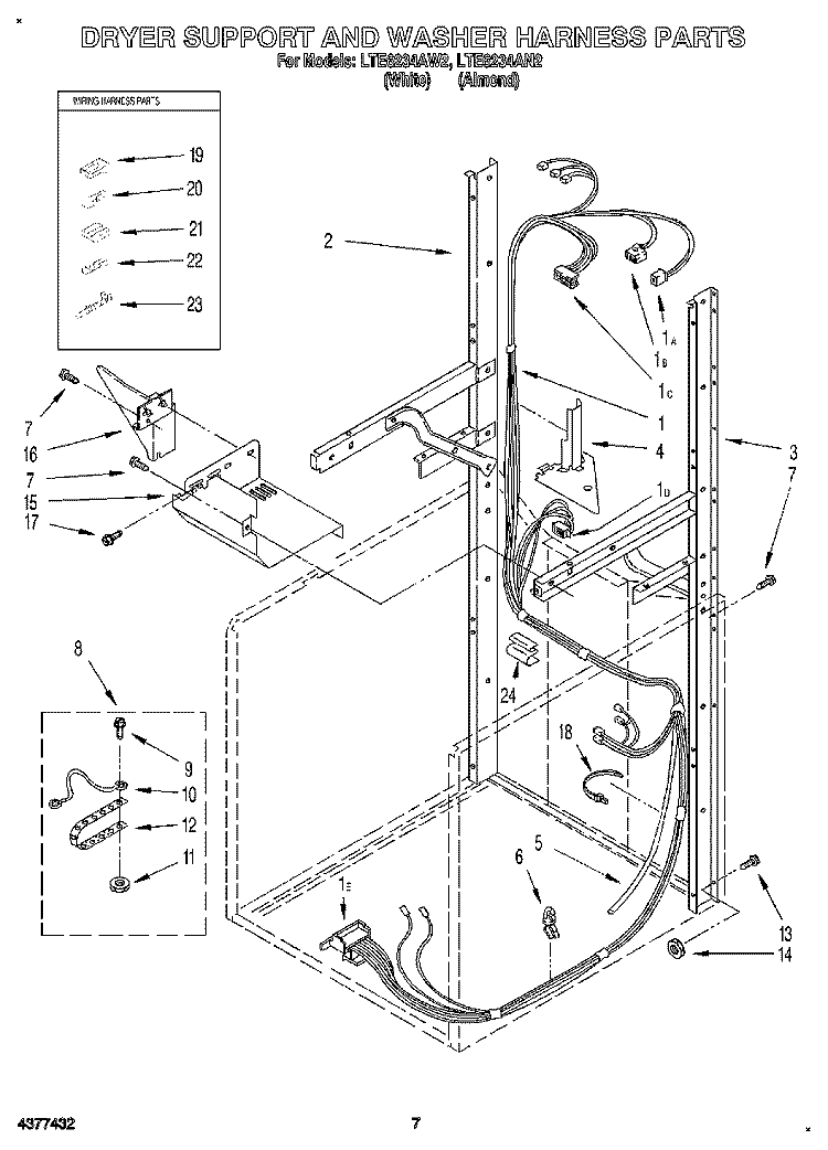 DRYER SUPPORT AND WASHER HARNESS Diagram and Parts List for LTE6234AN2  Whirlpool Washer Dryer Combo