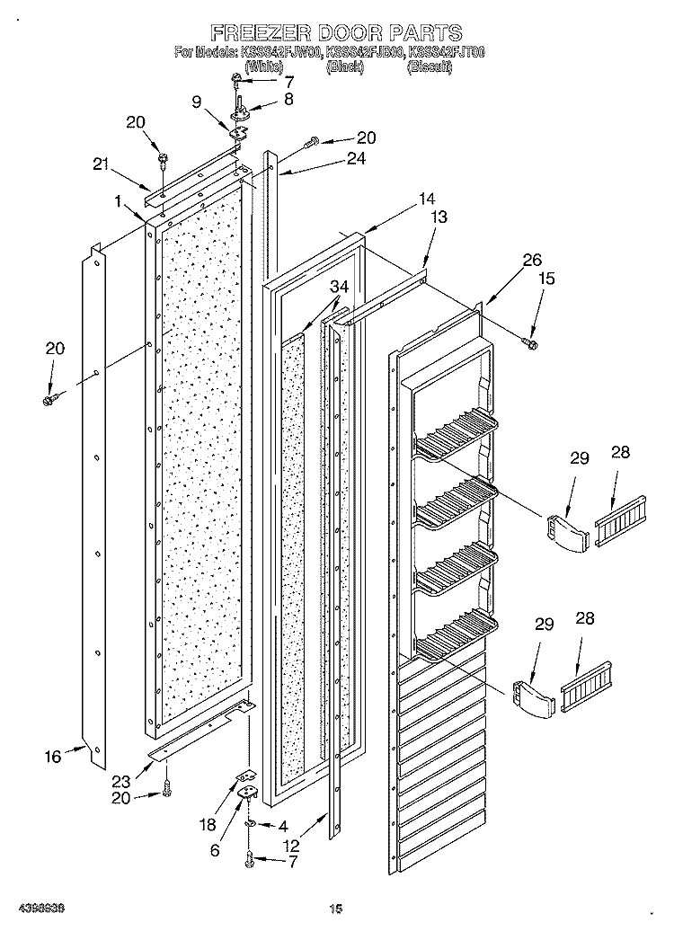 FREEZER DOOR Diagram and Parts List for KSSS42FJB00  KitchenAid Refrigerator