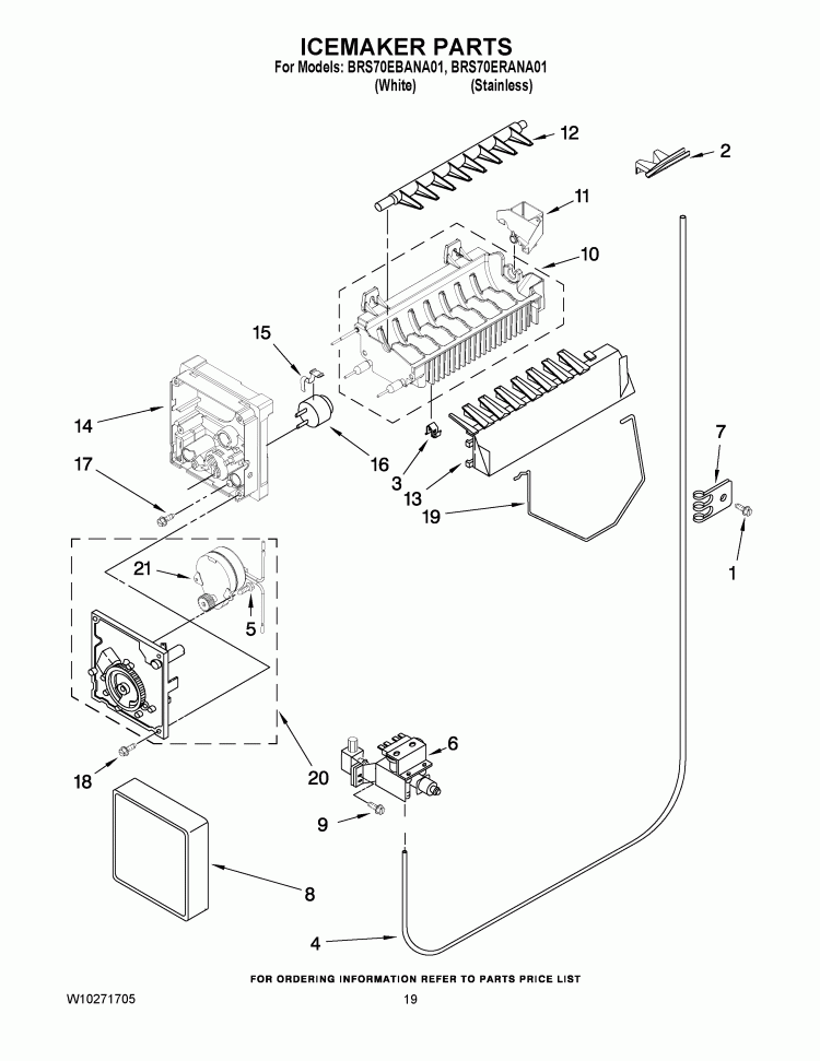 ICEMAKER PARTS Diagram and Parts List for BRS70EBANA01  Whirlpool Refrigerator