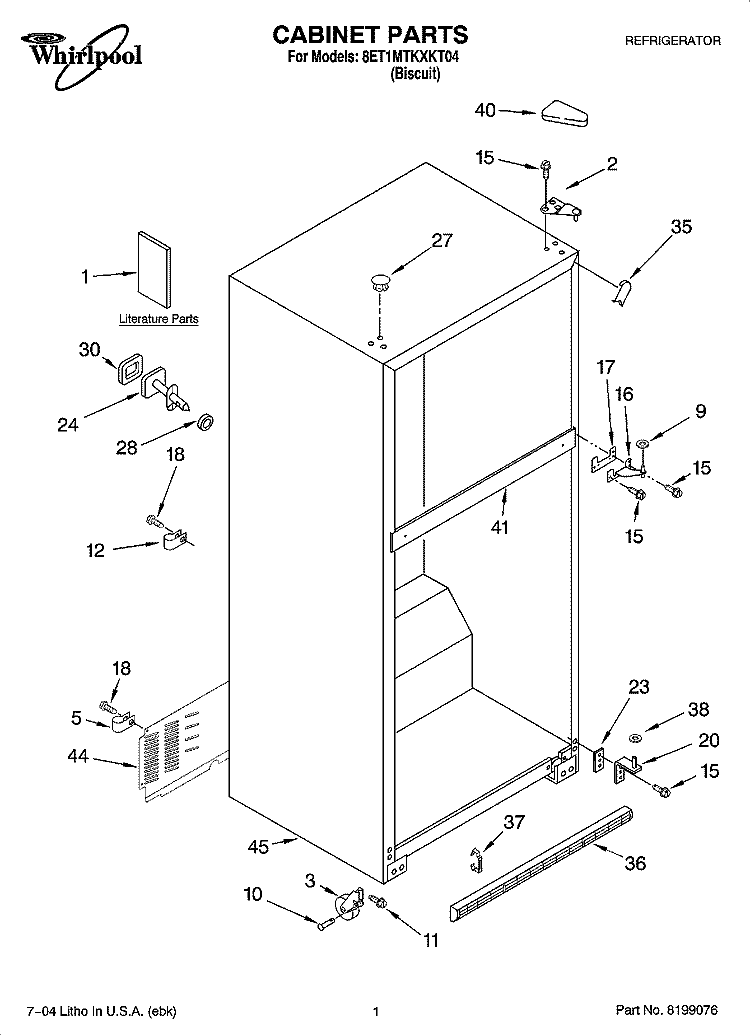 CABINET PARTS Diagram and Parts List for 8ET1MTKXKT04  Whirlpool Refrigerator