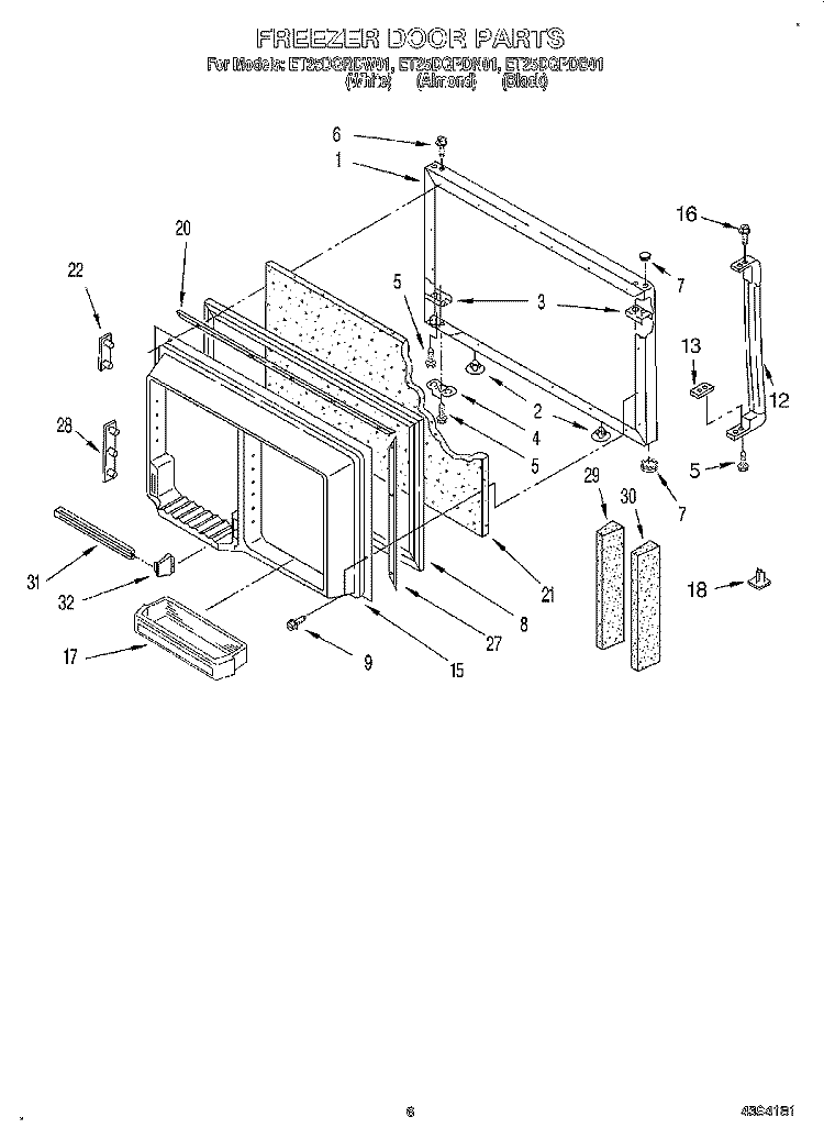 FREEZER DOOR Diagram and Parts List for ET25DQRDB01  Whirlpool Refrigerator